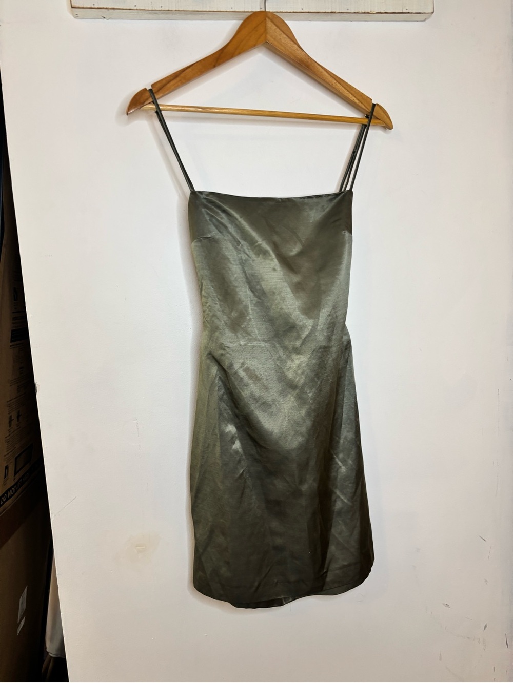 NWT Zara Olive Green Satin Slip Tie Back Dress - Picture 7 of 8